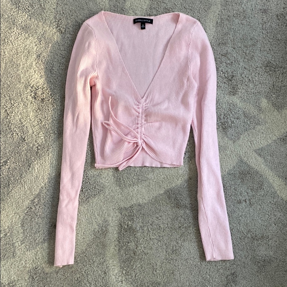 Pink Ribbed V-Neck Top